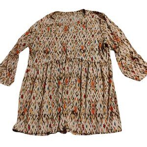 Flowy Baby Doll Multicolor Patterned Women's Top Blouse